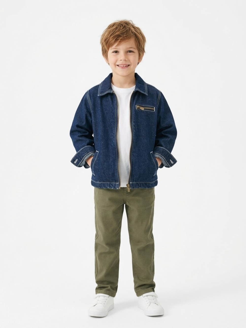Old Navy Boys Size 5 Dark Wash Denim Zip Up Jacket Workwear Coat 100% Cotton